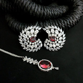 Angel Red CZ Diamond Simulant Tikka Set - ECLAT INDIAN JEWELSTikka SetsRed