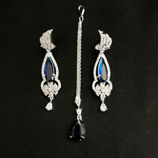 Angelica Blue CZ Diamond Simulant Tikka Set - ECLAT INDIAN JEWELSTikka SetsBlue