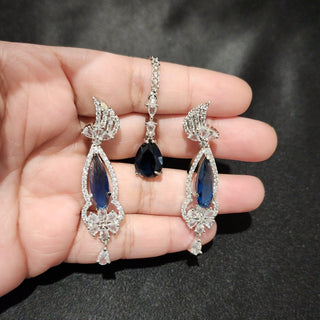 Angelica Blue CZ Diamond Simulant Tikka Set - ECLAT INDIAN JEWELSTikka SetsBlue