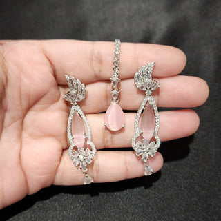 Angelica Pink CZ Diamond Simulant Tikka Set - ECLAT INDIAN JEWELSTikka SetsPink