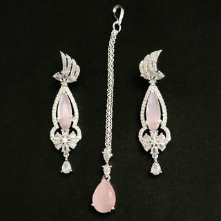 Angelica Pink CZ Diamond Simulant Tikka Set - ECLAT INDIAN JEWELSTikka SetsPink