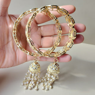 Angelina White Kundan Latkan Kada Bangles (Pair) (2.4, 2.6, 2.8, 2.10) - ECLAT INDIAN JEWELSBangle, Kadas & Bracelets2.6