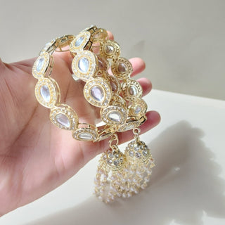 Angelina White Kundan Latkan Kada Bangles (Pair) (2.4, 2.6, 2.8, 2.10) - ECLAT INDIAN JEWELSBangle, Kadas & Bracelets2.6