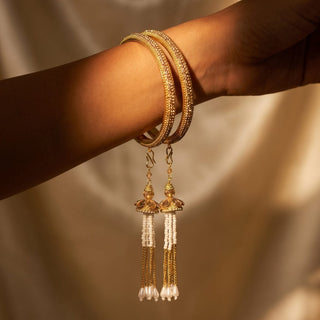 Angella White Gold Detachable Latkan Bangles (Pair) (2.4, 2.6, 2.8) - ECLAT INDIAN JEWELSBangle, Kadas & Bracelets2.6