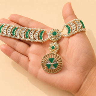 Anna Green Borla Kundan Sheesh Phool - ECLAT INDIAN JEWELSMatha Patti, Sheesh PhoolGreen