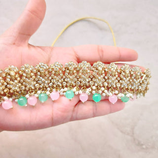 Anushka Mint Green & Pastel Pink Choker Necklace Set with Tikka & Passa - ECLAT INDIAN JEWELSNecklace SetsGreen