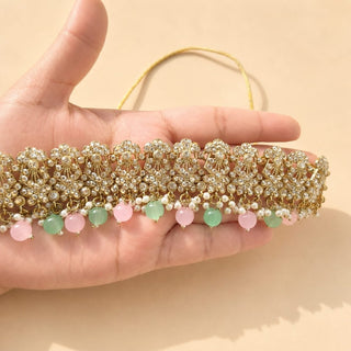 Anushka Mint Green & Pastel Pink Choker Necklace Set with Tikka & Passa - ECLAT INDIAN JEWELSNecklace SetsMulticolor