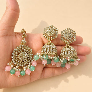 Anushka Mint Green & Pastel Pink Choker Necklace Set with Tikka & Passa - ECLAT INDIAN JEWELSNecklace SetsMulticolor
