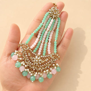 Anushka Mint Green & Pastel Pink Choker Necklace Set with Tikka & Passa - ECLAT INDIAN JEWELSNecklace SetsMulticolor