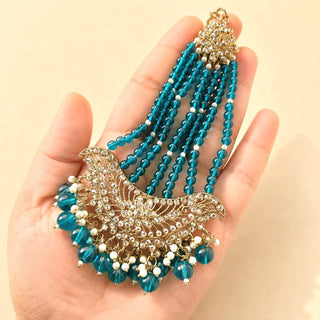 Anushka Teal Blue Polki Choker Necklace Set with Tikka & Passa - ECLAT INDIAN JEWELSNecklace SetsBlue