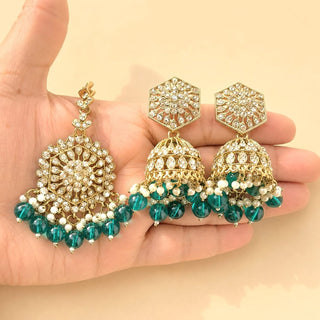 Anushka Teal Blue Polki Choker Necklace Set with Tikka & Passa - ECLAT INDIAN JEWELSNecklace SetsBlue