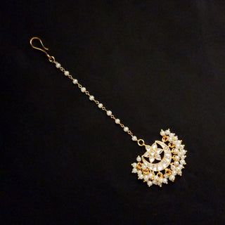 Arden White Pachi Kundan 20k Gold plated Mini Maang Tikka - ECLAT INDIAN JEWELSMaang TikkaWhite