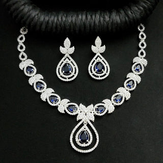 Aria Blue CZ Diamond Simulant Necklace Set - ECLAT INDIAN JEWELSNecklace SetsBlue