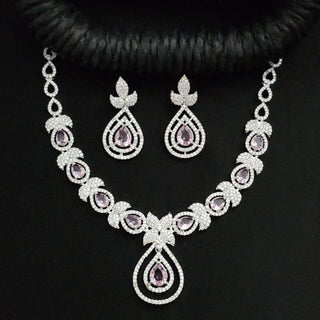 Aria Glass Pink CZ Diamond Simulant Necklace Set - ECLAT INDIAN JEWELSNecklace SetsPink