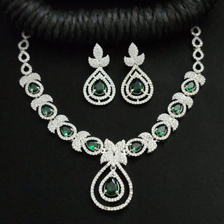 Aria Green CZ Diamond Simulant Necklace Set - ECLAT INDIAN JEWELSNecklace SetsGreen