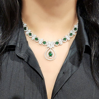 Aria Green CZ Diamond Simulant Necklace Set - ECLAT INDIAN JEWELSNecklace SetsGreen