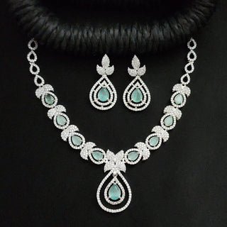 Aria Mint Green CZ Diamond Simulant Necklace Set - ECLAT INDIAN JEWELSNecklace SetsGreen