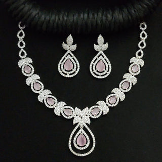 Aria Pink CZ Diamond Simulant Necklace Set - ECLAT INDIAN JEWELSNecklace SetsPink