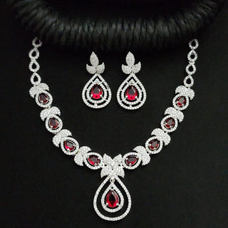 Aria Red CZ Diamond Simulant Necklace Set - ECLAT INDIAN JEWELSNecklace SetsRed