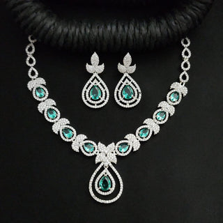 Aria Sea Green CZ Diamond Simulant Necklace Set - ECLAT INDIAN JEWELSNecklace SetsGreen