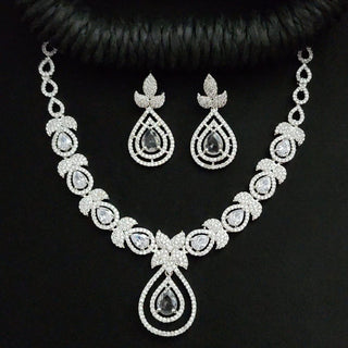 Aria White CZ Diamond Simulant Necklace Set - ECLAT INDIAN JEWELSNecklace SetsWhite