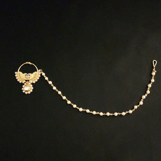 Ariana White Kundan Pearl Nath (no piercing needed) - ECLAT INDIAN JEWELSNose Ring (Nath)Gold