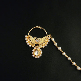 Ariana White Kundan Pearl Nath (no piercing needed) - ECLAT INDIAN JEWELSNose Ring (Nath)Gold