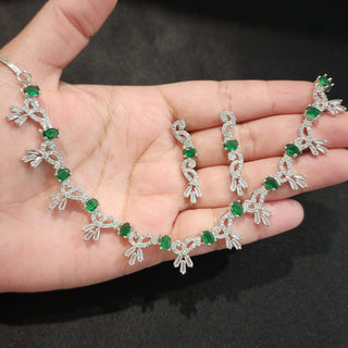 Ariel Green CZ Diamond Simulant Necklace Set - ECLAT INDIAN JEWELSNecklace SetsGreen