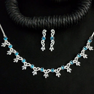 Ariel Light Blue CZ Diamond Simulant Necklace Set - ECLAT INDIAN JEWELSNecklace SetsBlue