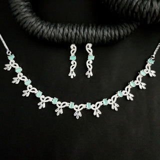 Ariel Mint Green CZ Diamond Simulant Necklace Set - ECLAT INDIAN JEWELSNecklace SetsGreen