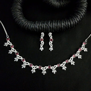 Ariel Red CZ Diamond Simulant Necklace Set - ECLAT INDIAN JEWELSNecklace SetsRed