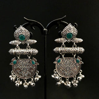 Arielle Green German Silver Ghungroo Earrings - ECLAT INDIAN JEWELSEarringsSilver