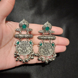 Arielle Green German Silver Ghungroo Earrings - ECLAT INDIAN JEWELSEarringsSilver