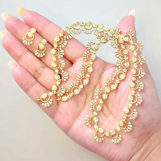 Aurelia CZ Diamond Simulant Long Necklace Set - ECLAT INDIAN JEWELSNecklace SetsWhite