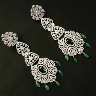 Aurelia Green Long CZ Earrings - ECLAT INDIAN JEWELSEarringsGreen