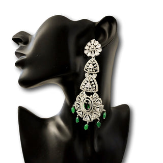 Aurelia Green Long CZ Earrings - ECLAT INDIAN JEWELSEarringsGreen