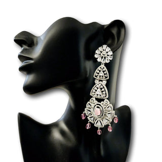 Aurelia Pink Long CZ Earrings - ECLAT INDIAN JEWELSEarringsPink