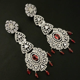 Aurelia Red Long CZ Earrings - ECLAT INDIAN JEWELSEarringsRed