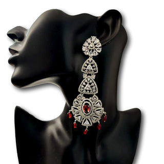 Aurelia Red Long CZ Earrings - ECLAT INDIAN JEWELSEarringsRed