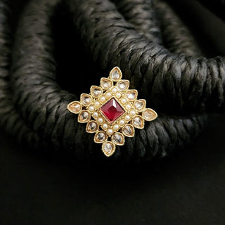 Avalon Polki Red Adjustable Ring - ECLAT INDIAN JEWELSRingsRed