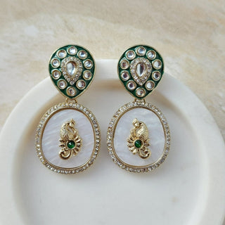 Ayesha Kundan Green Mother of Pearl Earrings - ECLAT INDIAN JEWELSEarringsGreen