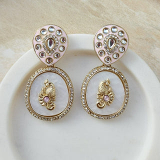 Ayesha Kundan Light Pink Peacock Mother of Pearl Earrings - ECLAT INDIAN JEWELSEarringsPink