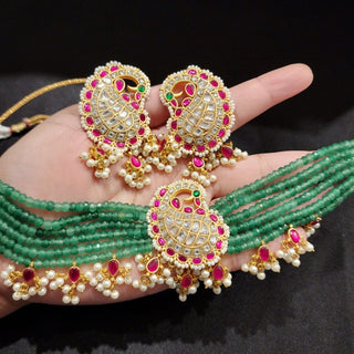 Azalea Light Green and Pink Polki Luxury Choker Set - ECLAT INDIAN JEWELSNecklace SetsMulticolour