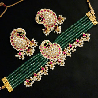 Azalea Light Green and Pink Polki Luxury Choker Set - ECLAT INDIAN JEWELSNecklace SetsMulticolour