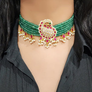 Azalea Light Green and Pink Polki Luxury Choker Set - ECLAT INDIAN JEWELSNecklace SetsMulticolour