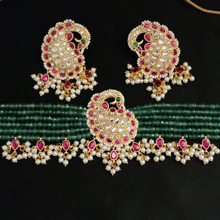 Azalea Light Green and Pink Polki Luxury Choker Set - ECLAT INDIAN JEWELSNecklace SetsMulticolour