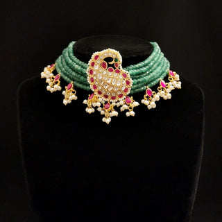 Azalea Light Green and Pink Polki Luxury Choker Set - ECLAT INDIAN JEWELSNecklace SetsMulticolour