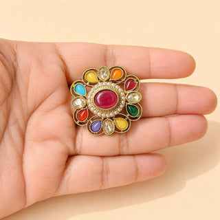 Beatrix Multicolour Polki Victorian Gold Finish Adjustable Ring - ECLAT INDIAN JEWELSRing JewelleryGold