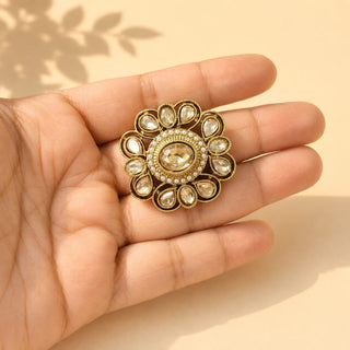 Beatrix Polki Victorian Gold Finish Adjustable Ring - ECLAT INDIAN JEWELSRing JewelleryGold