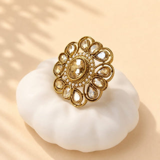 Beatrix Polki Victorian Gold Finish Adjustable Ring - ECLAT INDIAN JEWELSRing JewelleryGold